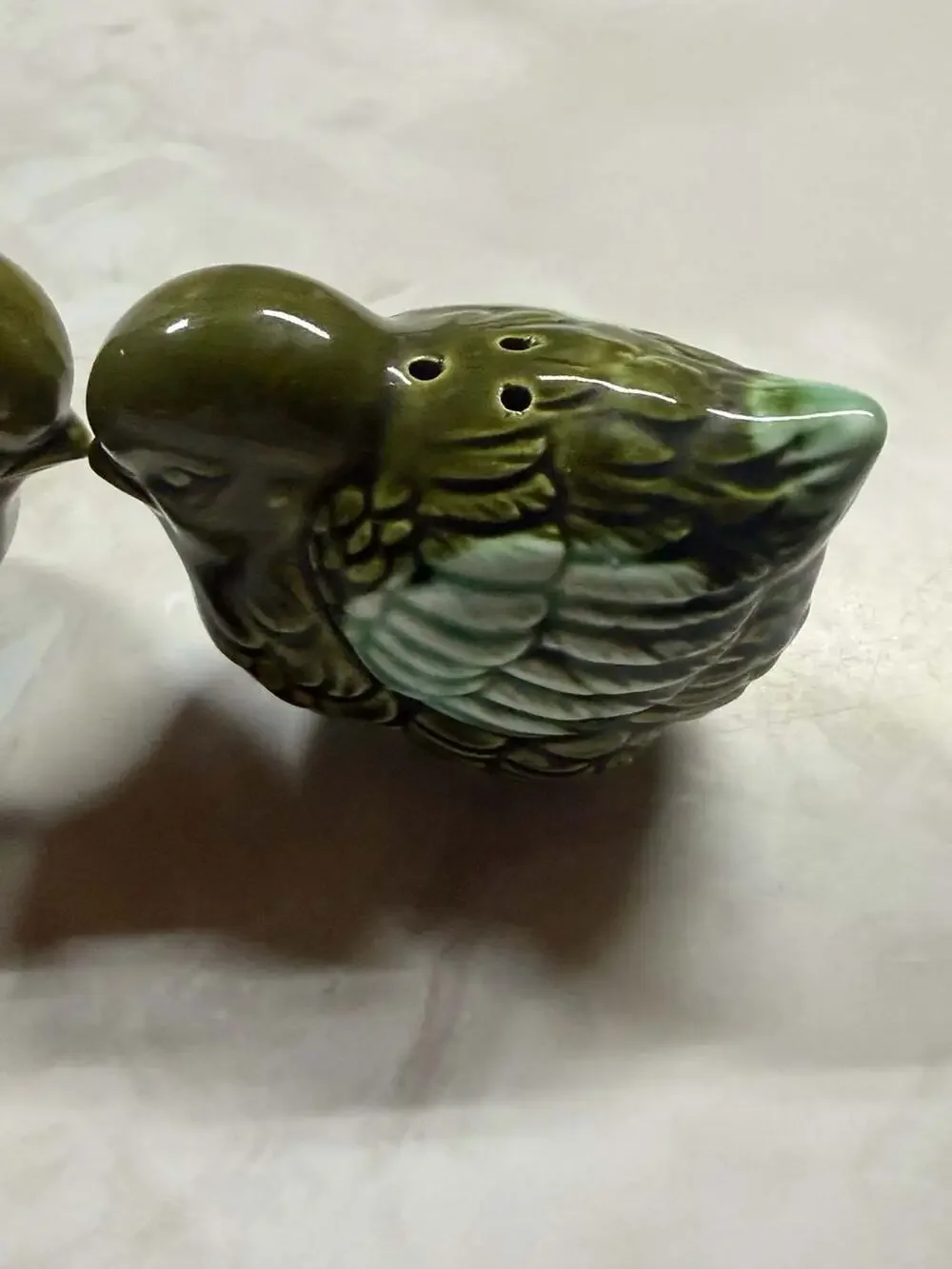 Vintage Ceramic Green Bird Salt and Pepper Shakers